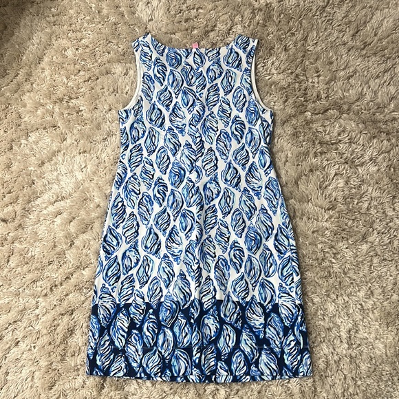 Lilly Pulitzer Harper Dress White Drop in Blue Gold Embroidery Shells - Small - Picture 7 of 8